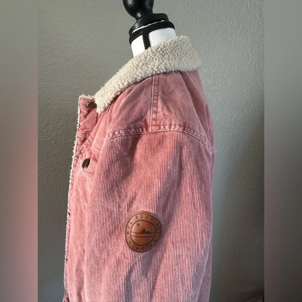 Roxy Pink Corduroy Jacket with Sherpa Lining | Size M - Picture 5 of 8